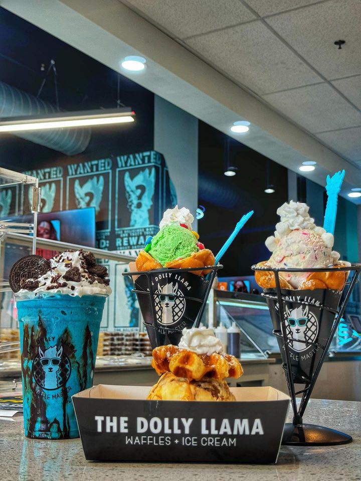 the dolly llama ice cream, shakes and waffles menu